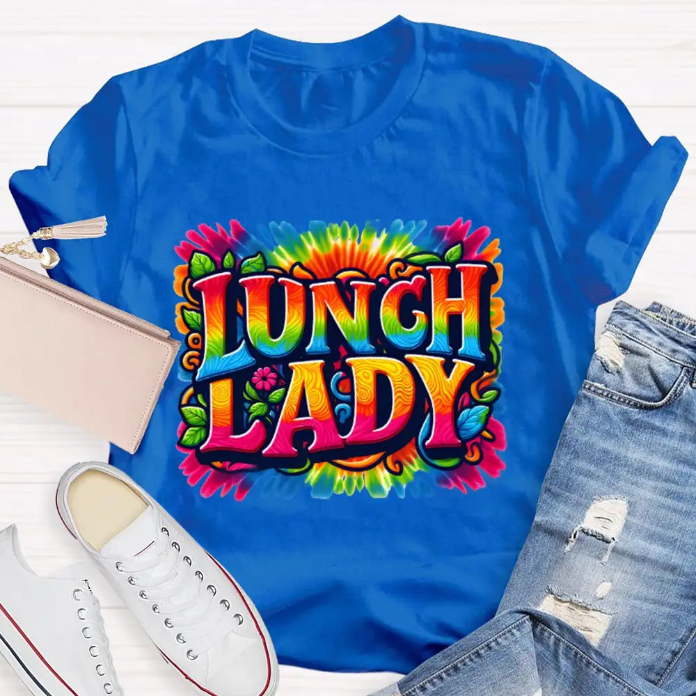 Lunch Lady Colorful Tie-Dye Print T-Shirt