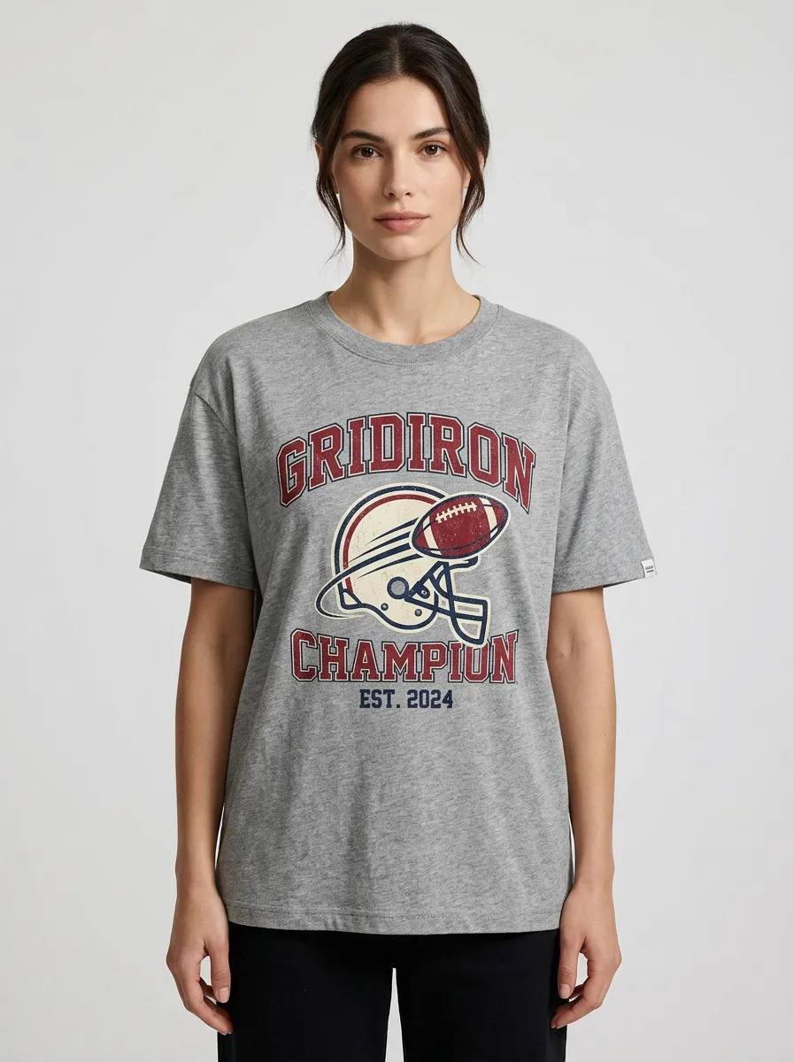 Women's American Football Gridiron Champion Helmet Printed T-Shirt
