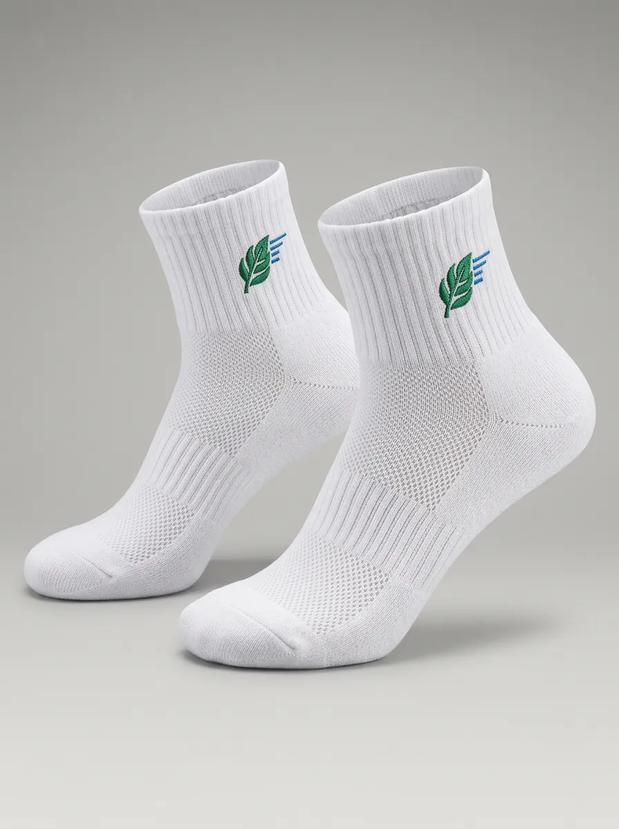 White Scenic Botanical Leaf Graphic Sport Ankle Socks