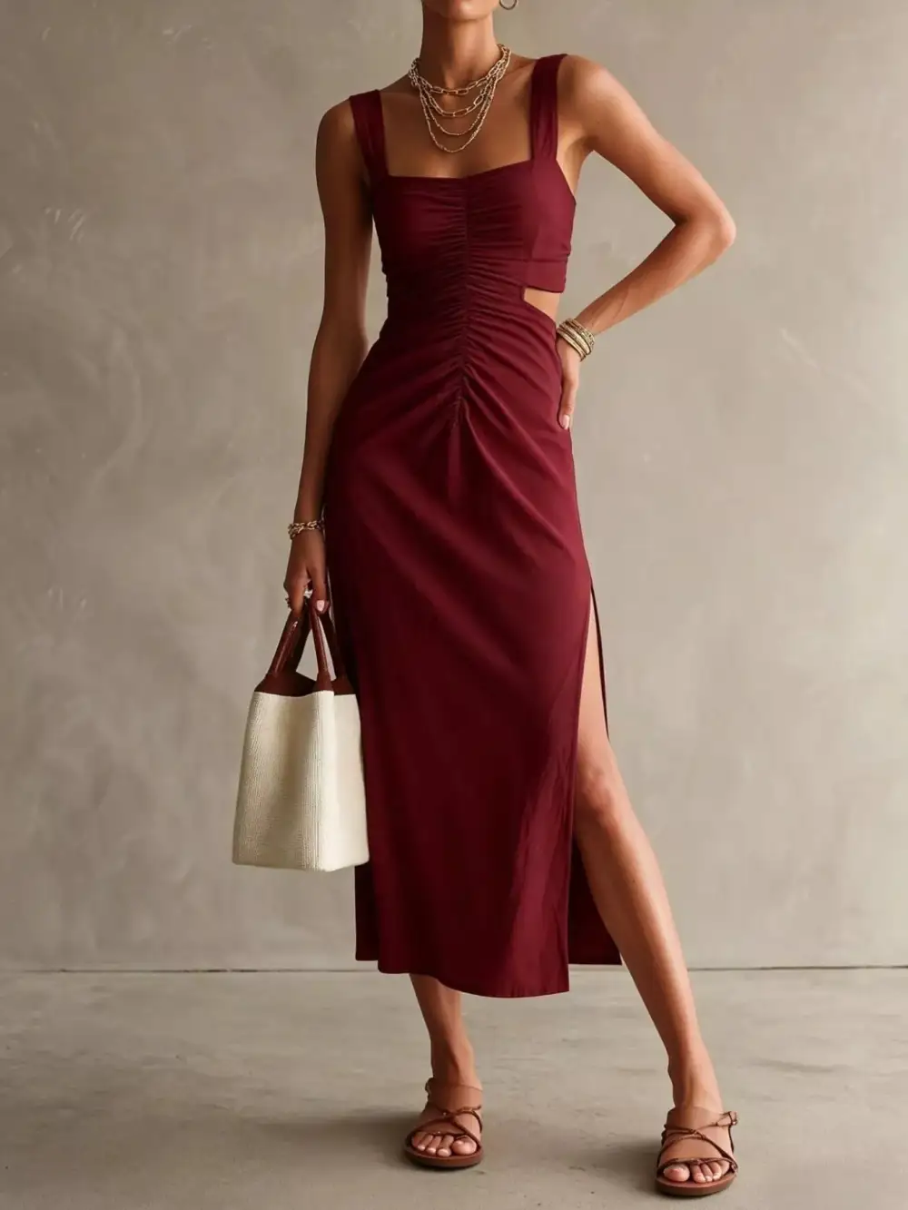 Ruched Cutout Midi Dress