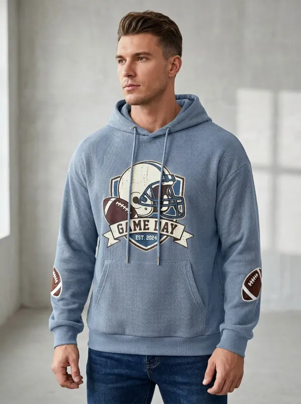 Men's American Football Lover Game Day Helmet Waffle Hoodie