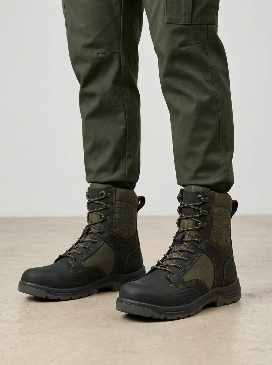 Unisex Outdoor Enthusiast Topographic Pattern Print Work Boots
