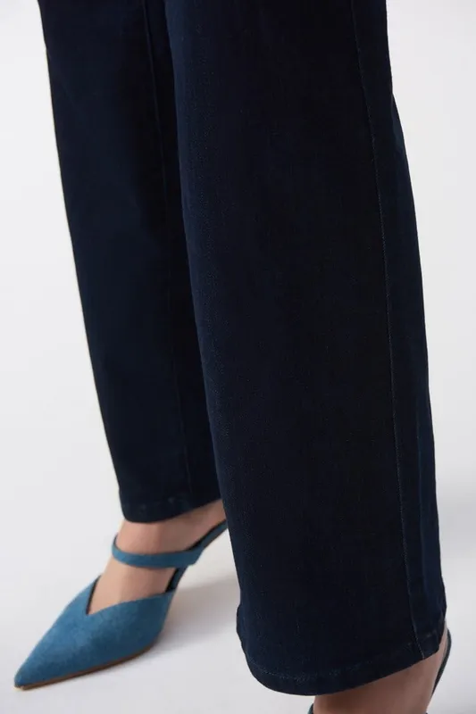 Dark Denim Blue High-Waisted Straight Leg Full-Length Jeans