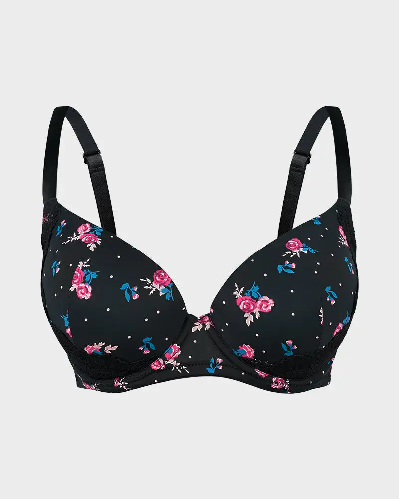 Deep V Lace Trim Full Coverage Push Up Bra