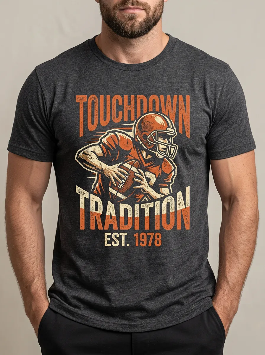 Men's Football Ball Touchdown Crew Neck Graphic T-Shirt
