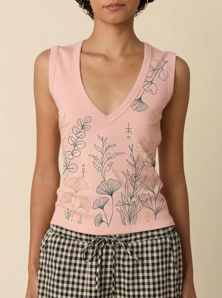 Women's Botanical Nature Lover Ginkgo Leaf Printed Tank Top