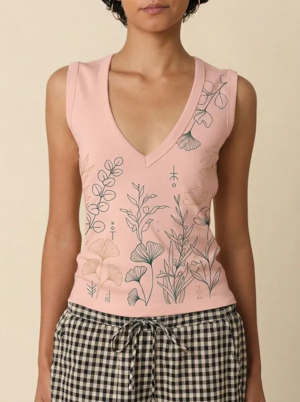 Women's Botanical Nature Lover Ginkgo Leaf Printed Tank Top
