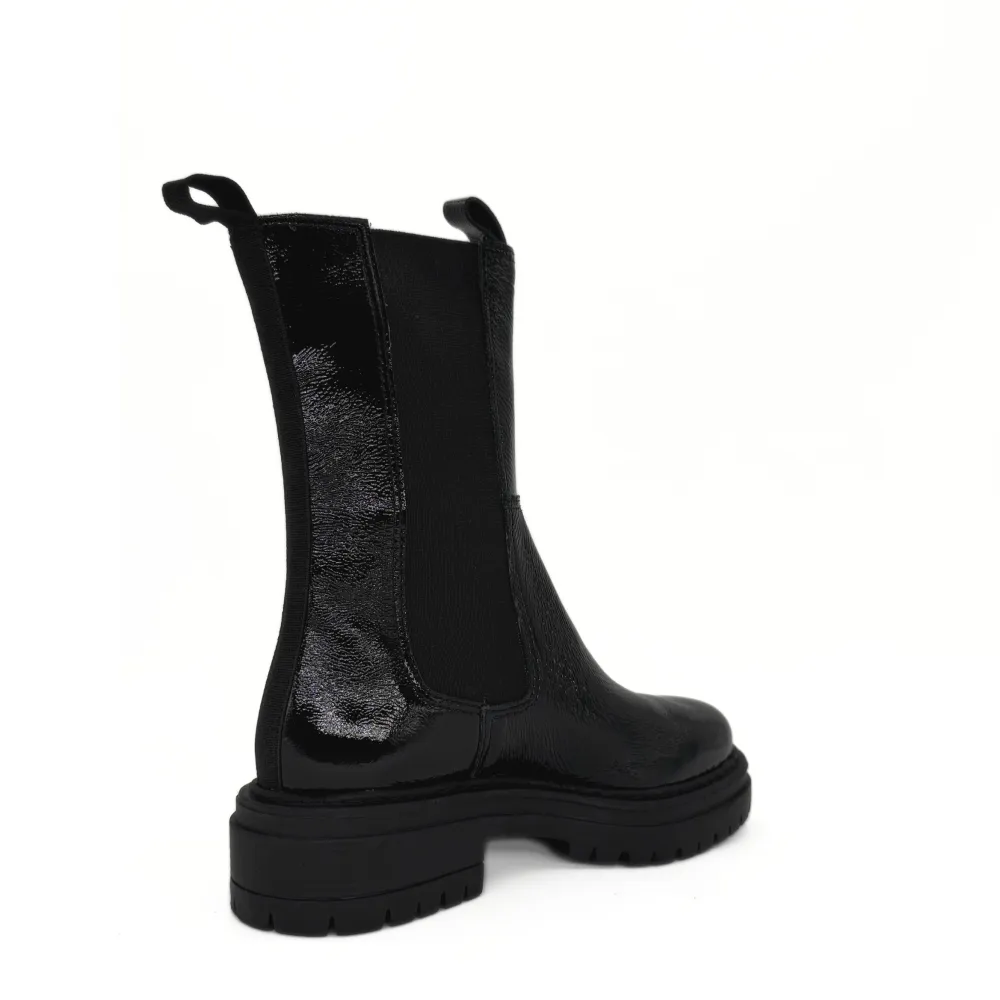 Patent Lug Sole Ankle Boots