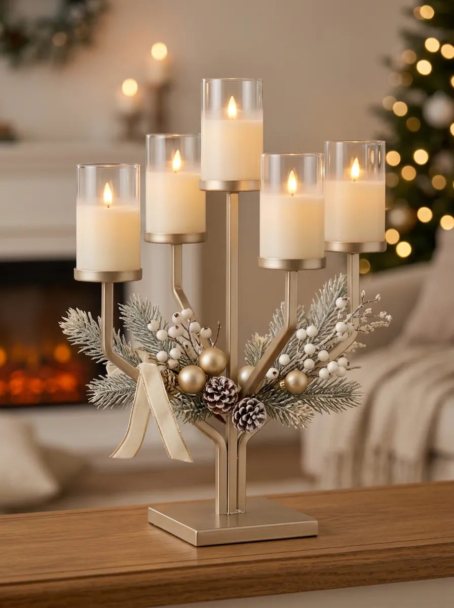 Pinecone Berry Decorative Candle Holder