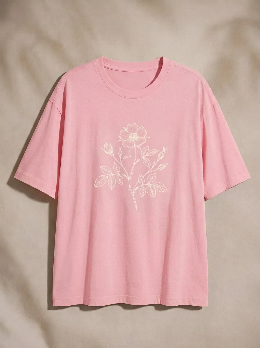 Unisex Botanical Nature Lover Wild Rose Printed T-shirt
