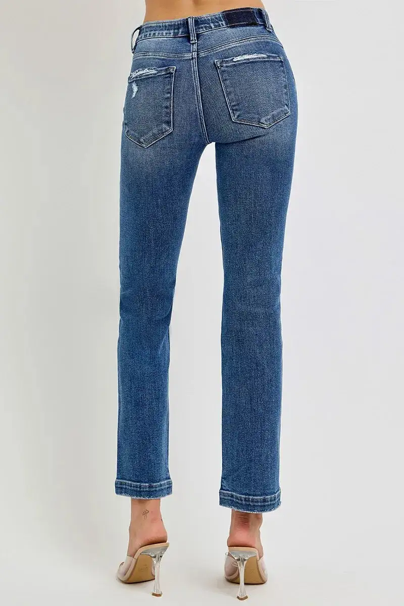 Full Size Tummy Control Elastic Band Mid Rise Straight Jeans Plus Size