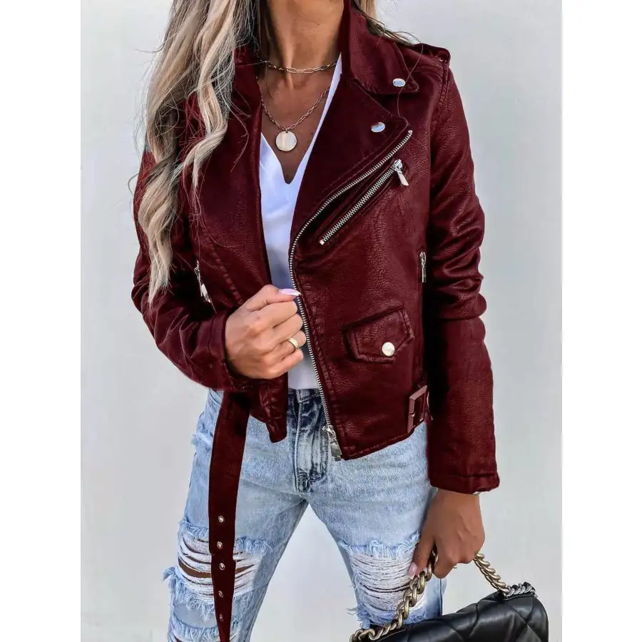 Full Size Zip Up Leather Motorcycle Biker Jacket Plus Size