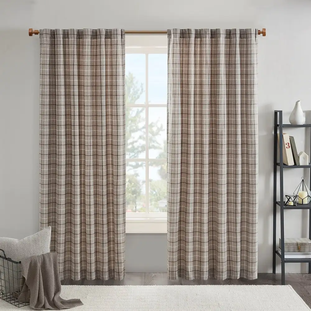 Airy Light Filtering Polyester Plaid Back-Tab Curtain Panel