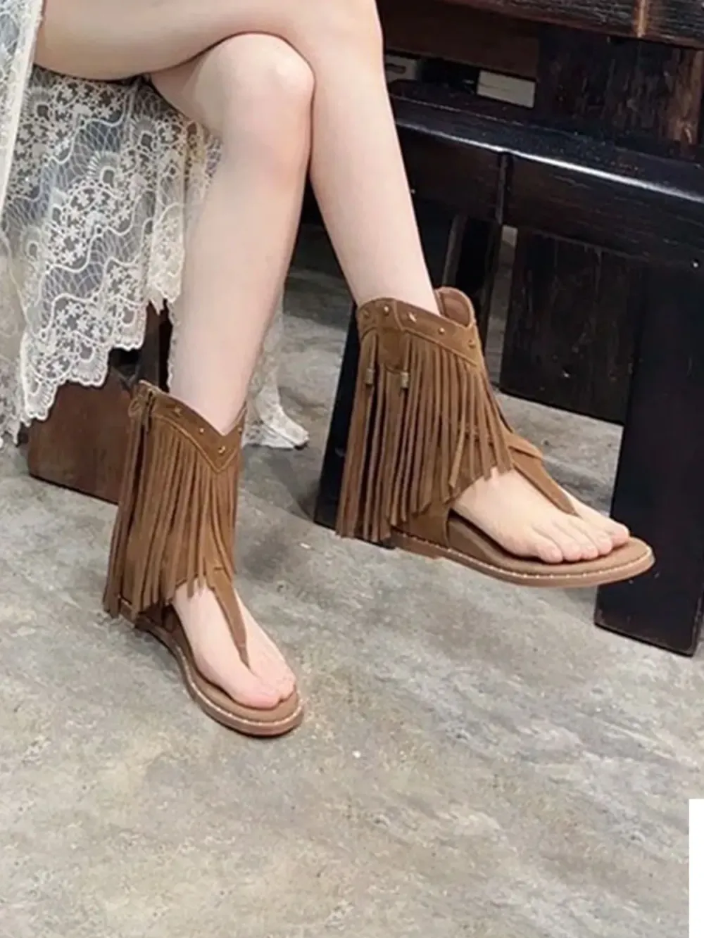 Ximena Studded Tassel Peep-Toe Booties