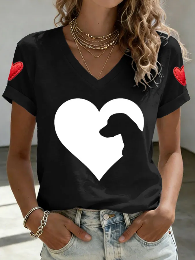 Women's Dog Heartbeat Print T-shirt