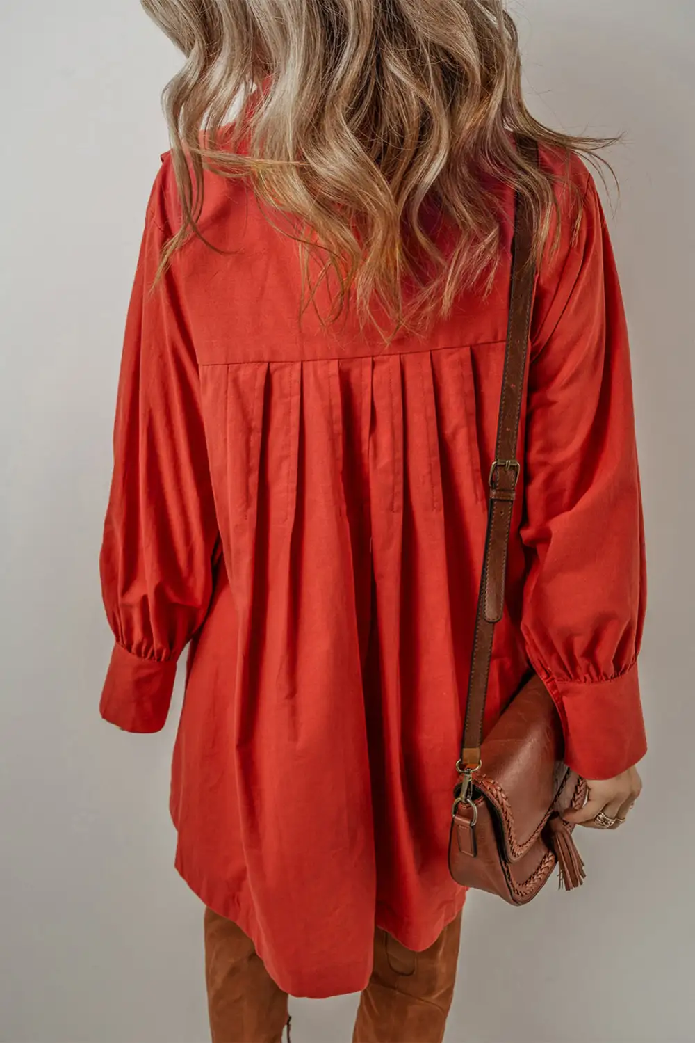 Pleated Button Front Mini Dress