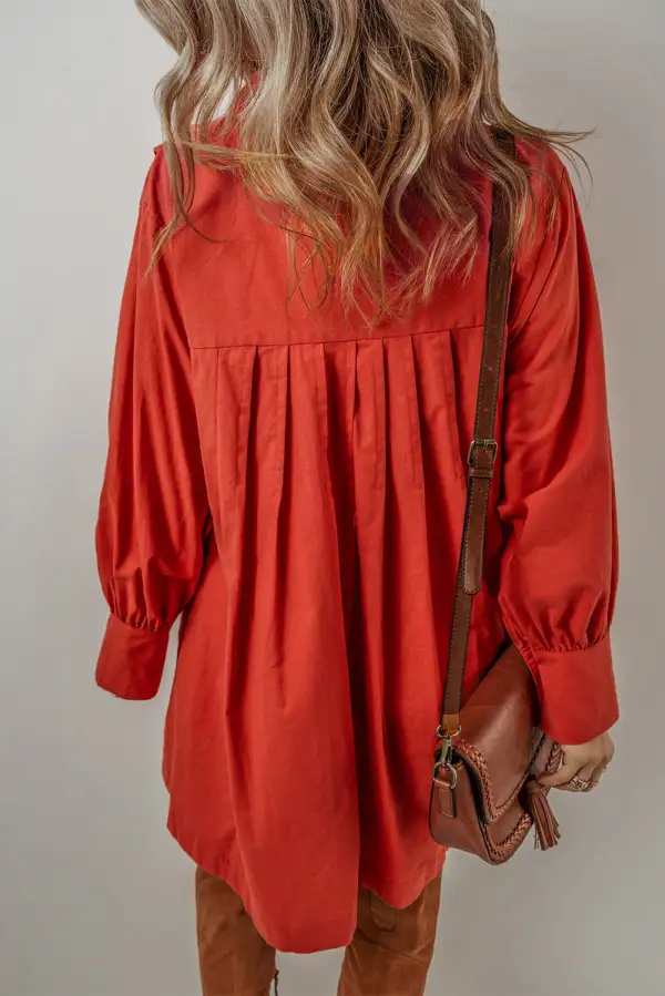 Pleated Button Front Mini Dress