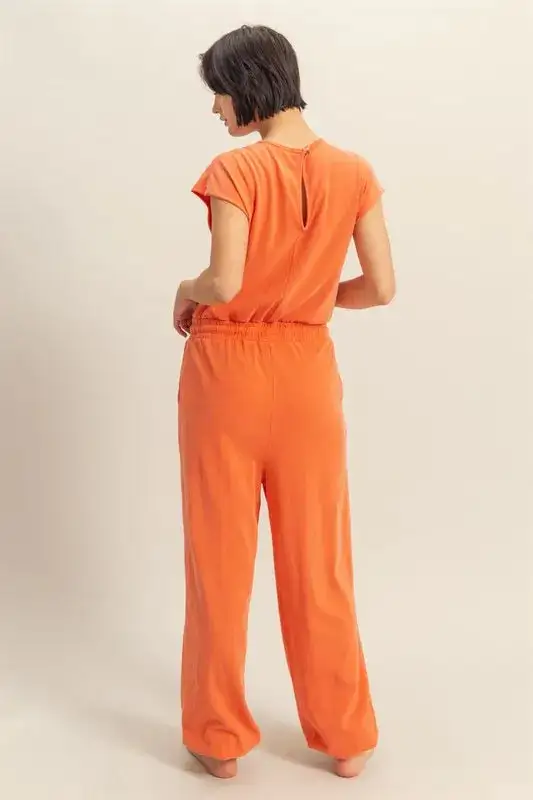 Back Keyhole Round Neck Cap Sleeve Drawstring Jumpsuit