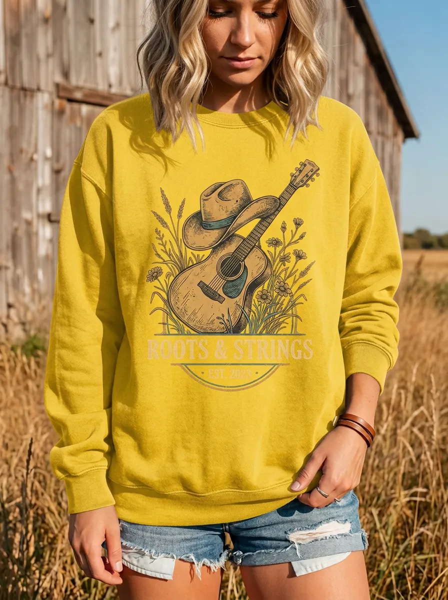Guitar Women's Country Music Crew Neck Sweatshirt