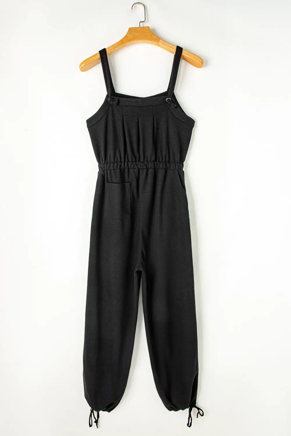 Knotted Straps Button Textured Drawstring Jumpsuit Accessory