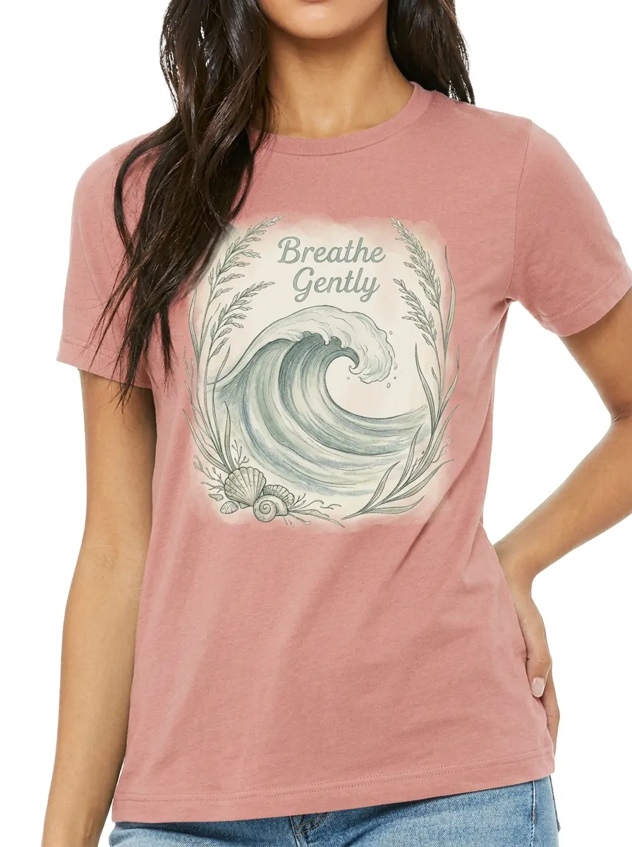 Women's Ocean Lover Breathe Gently Sea Wave Shell Printed T-shirt