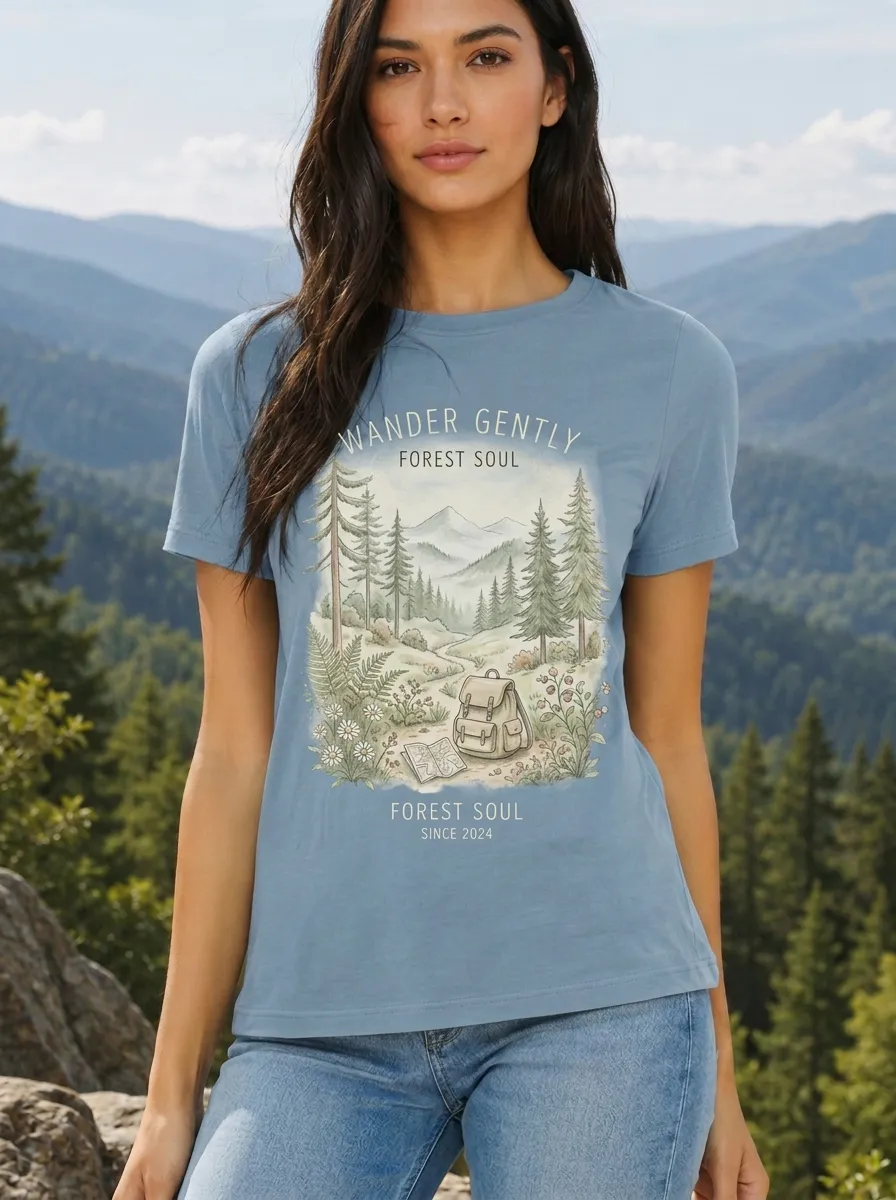 Women's Nature Hiking Forest Soul Backpack Printed T-shirt