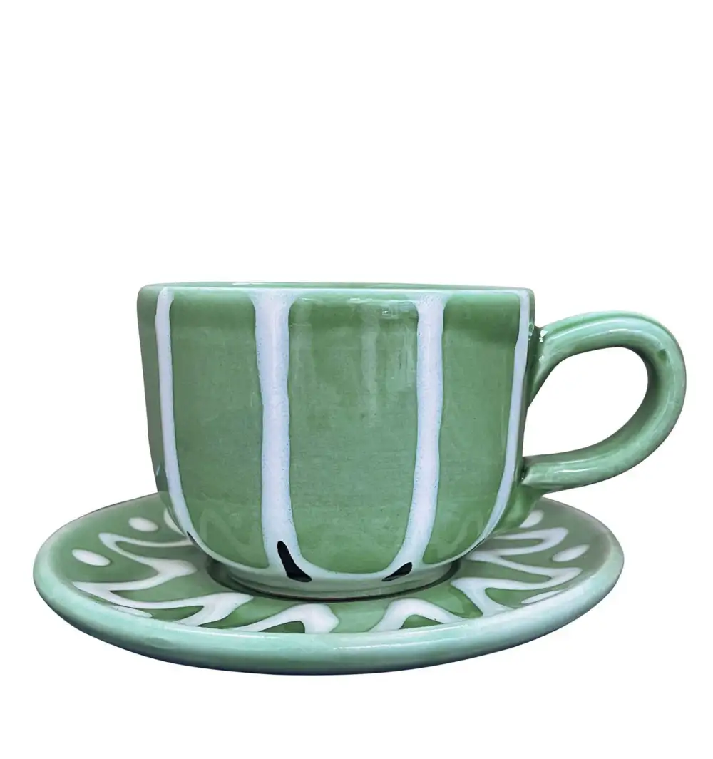 Striped Coastal-Inspired Ceramic Coffee Cup And Saucer