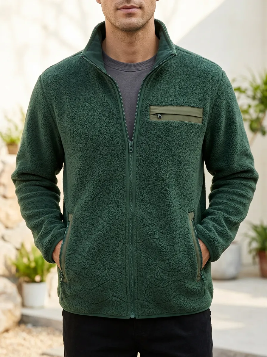 Wavy Texture Zip Fleece Jacket