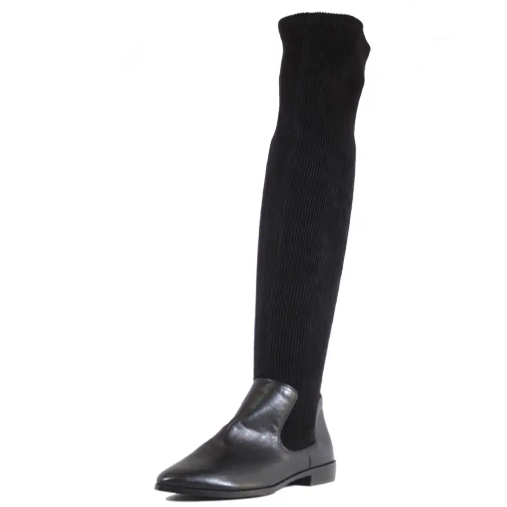 Mixed Material Sock Stretch Knee High Boots