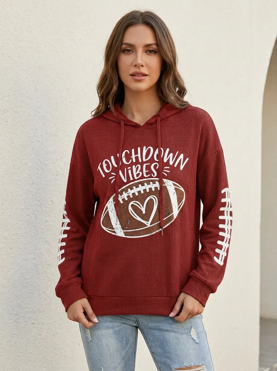 Women's Gridiron Touchdown Vibes Heart Waffle Hoodie