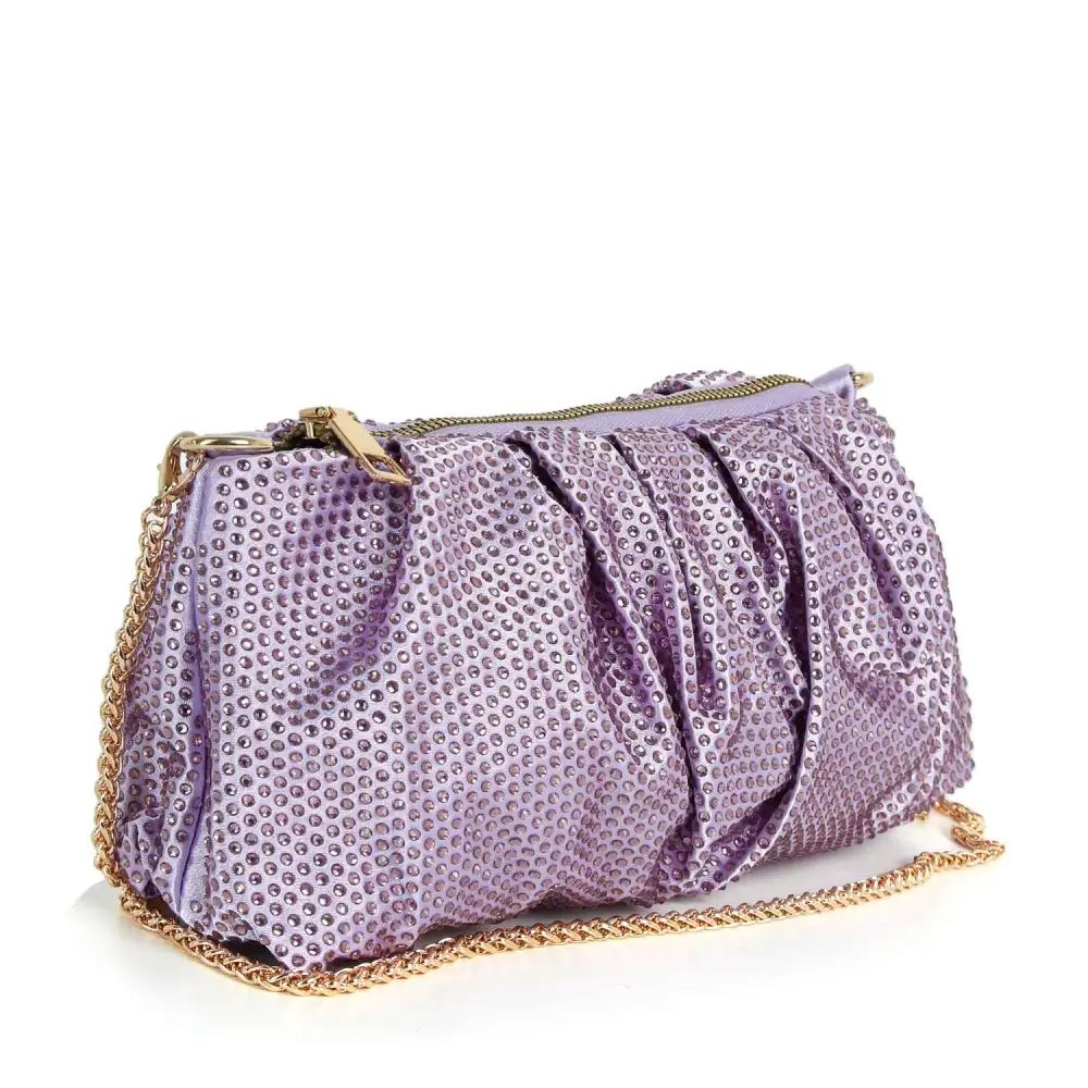 Crystal Accent Chain Accent Pleated Faux Leather Evening Clutch Bag