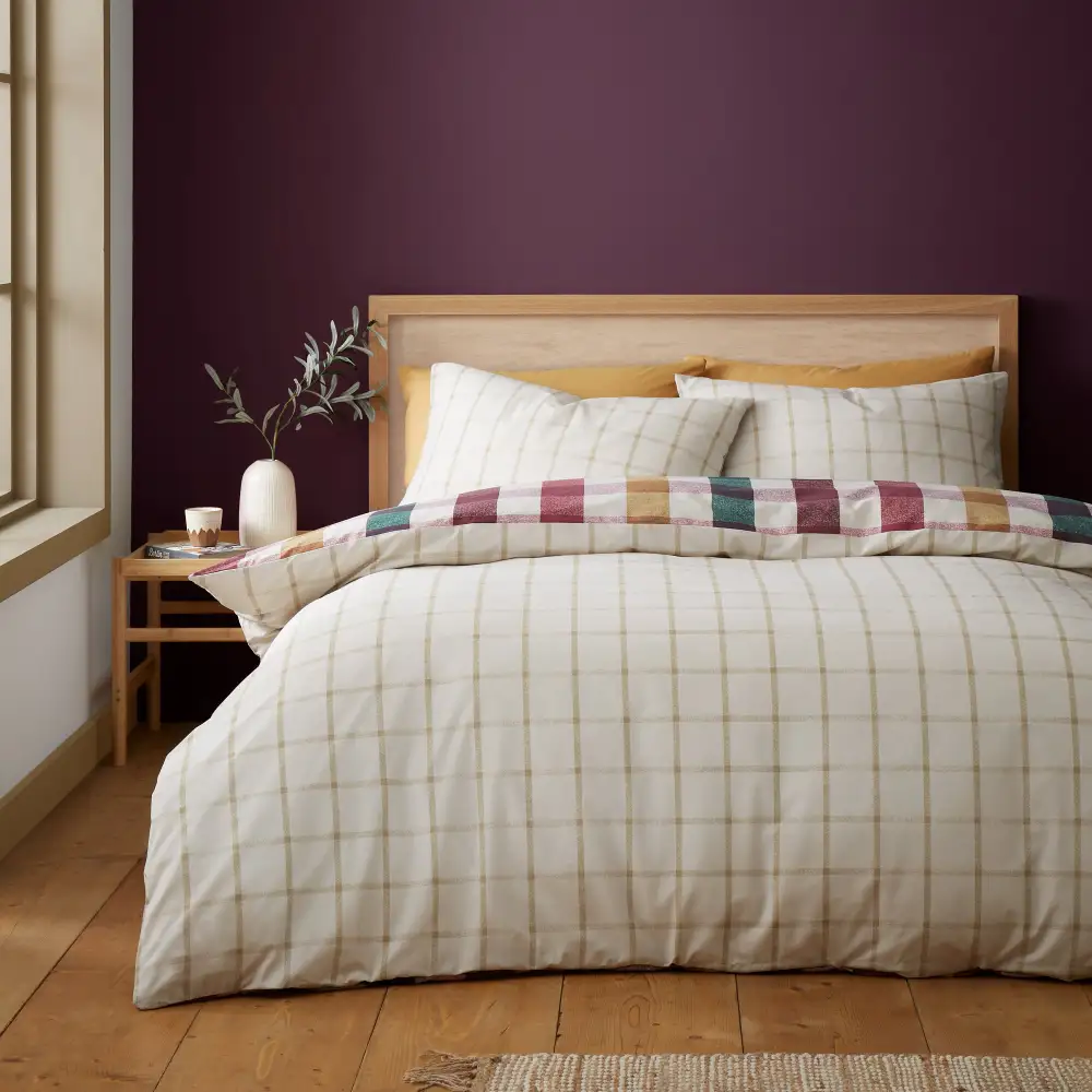 Polished Bedroom Reversible Check Cotton Duvet Cover Set