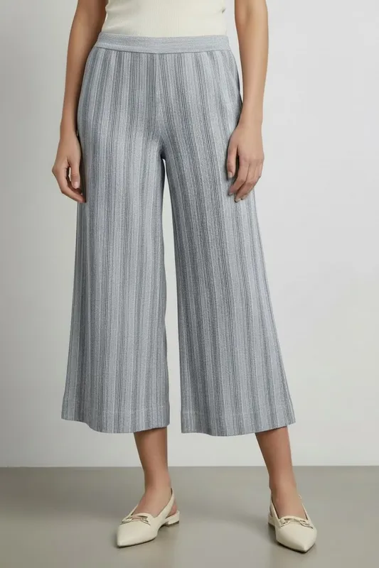 Denim Striped Pull-On Wide Leg Pants
