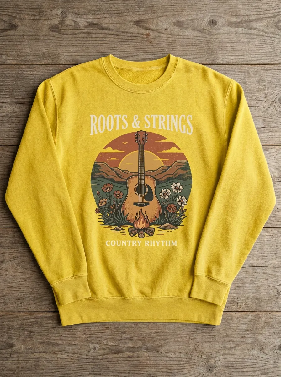 Guitar Campfire Floral Unisex Country Music Crew Neck Sweatshirt