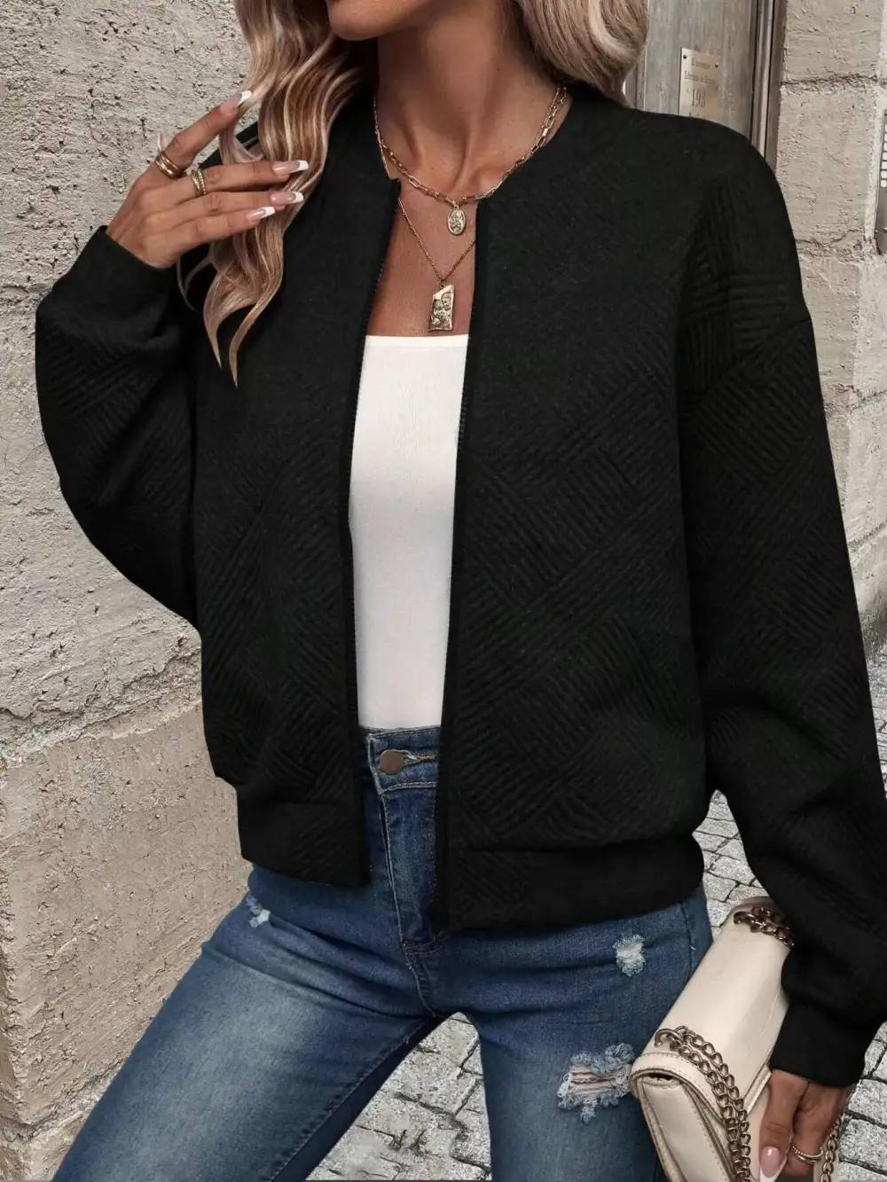 Refined Zip-Up Textured Jacket