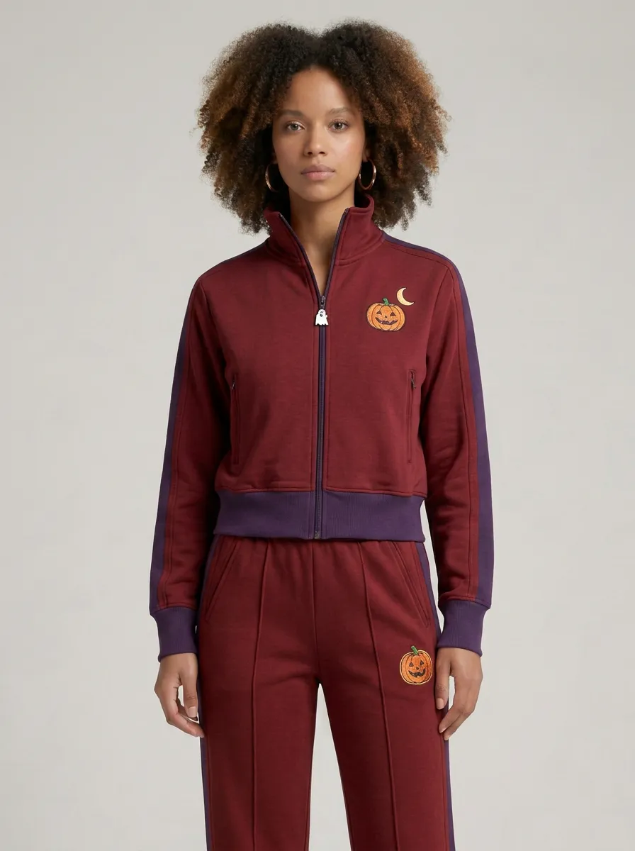 Women's Halloween Pumpkin Bat Printed Tracksuit Set