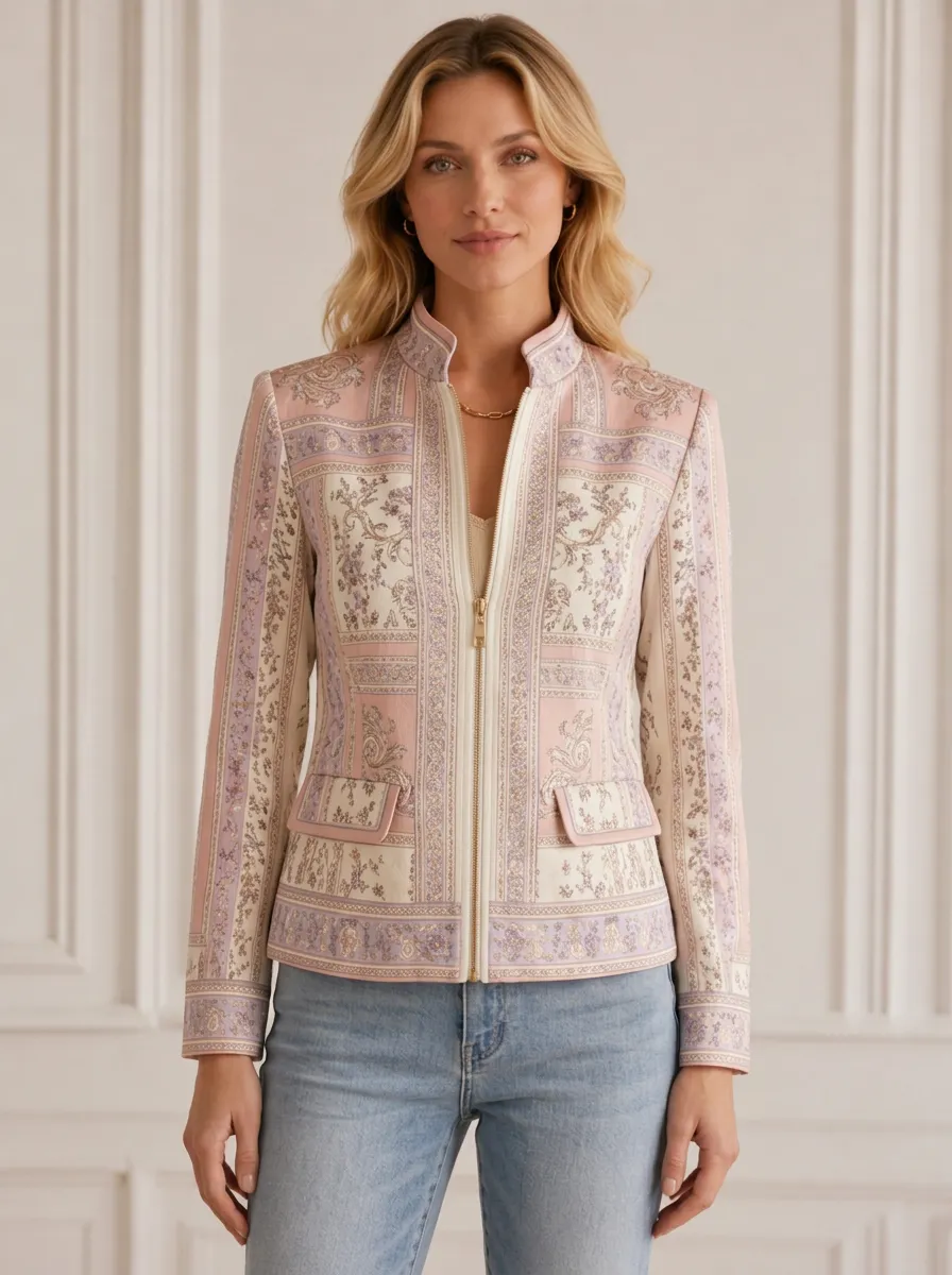 Women's Vintage Floral Paisley Zip Jacket