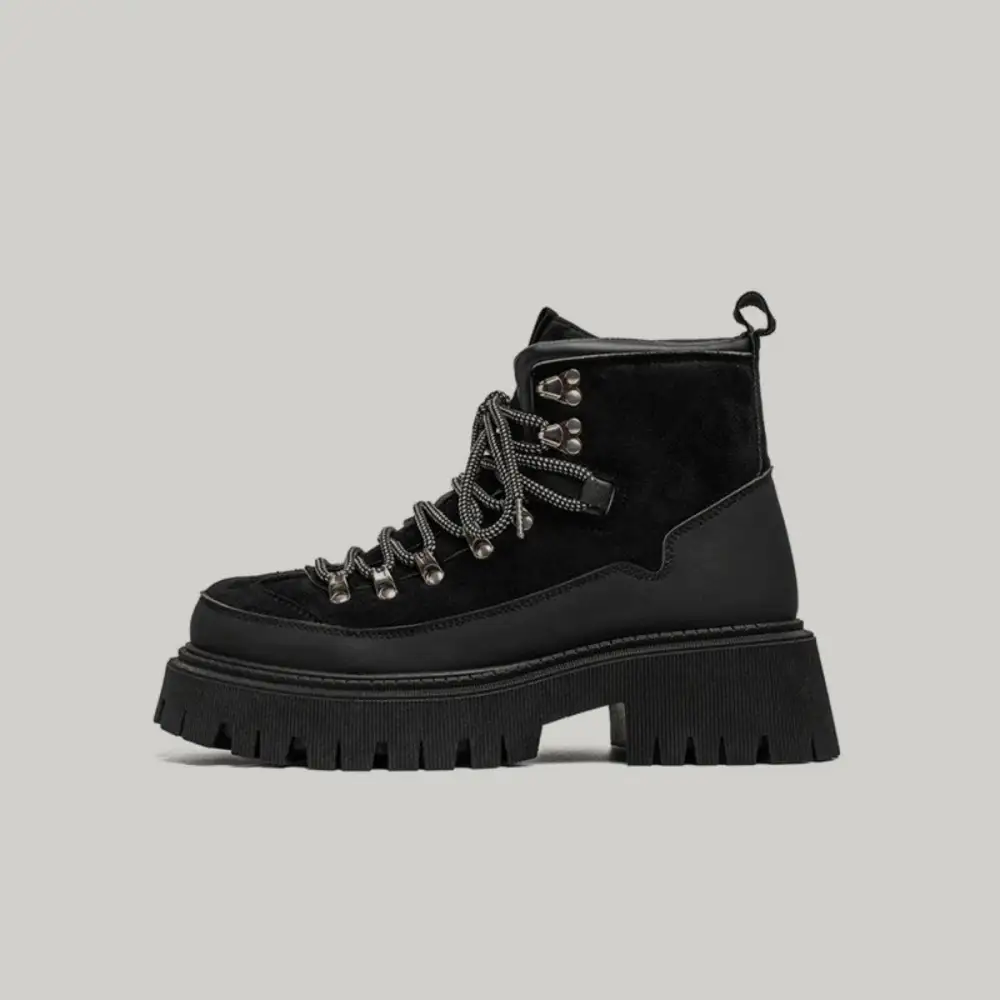 High Top Chunky Sole Outdoor Hiking Ankle Boots