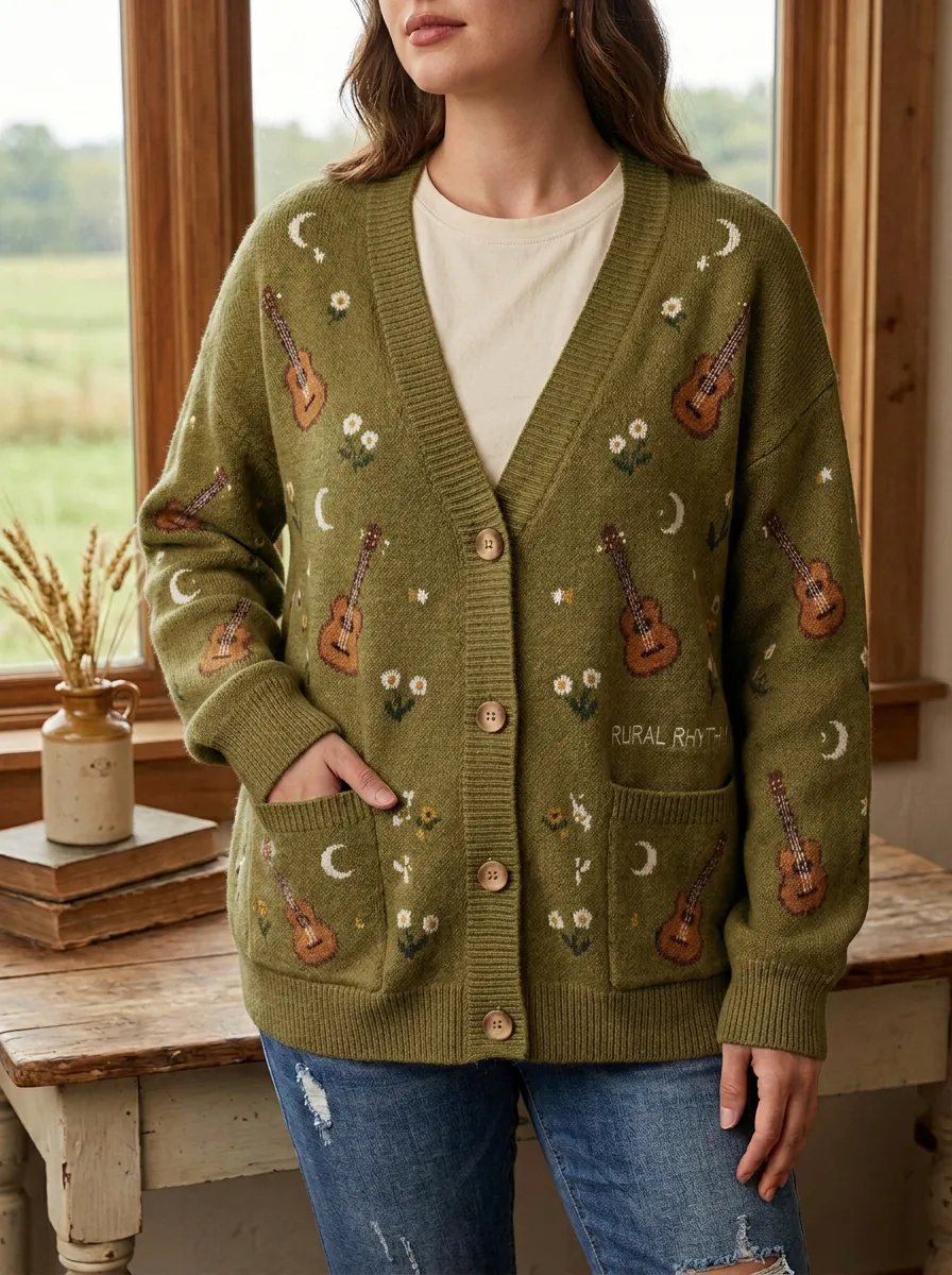 Guitar Moon Country Music Cardigan