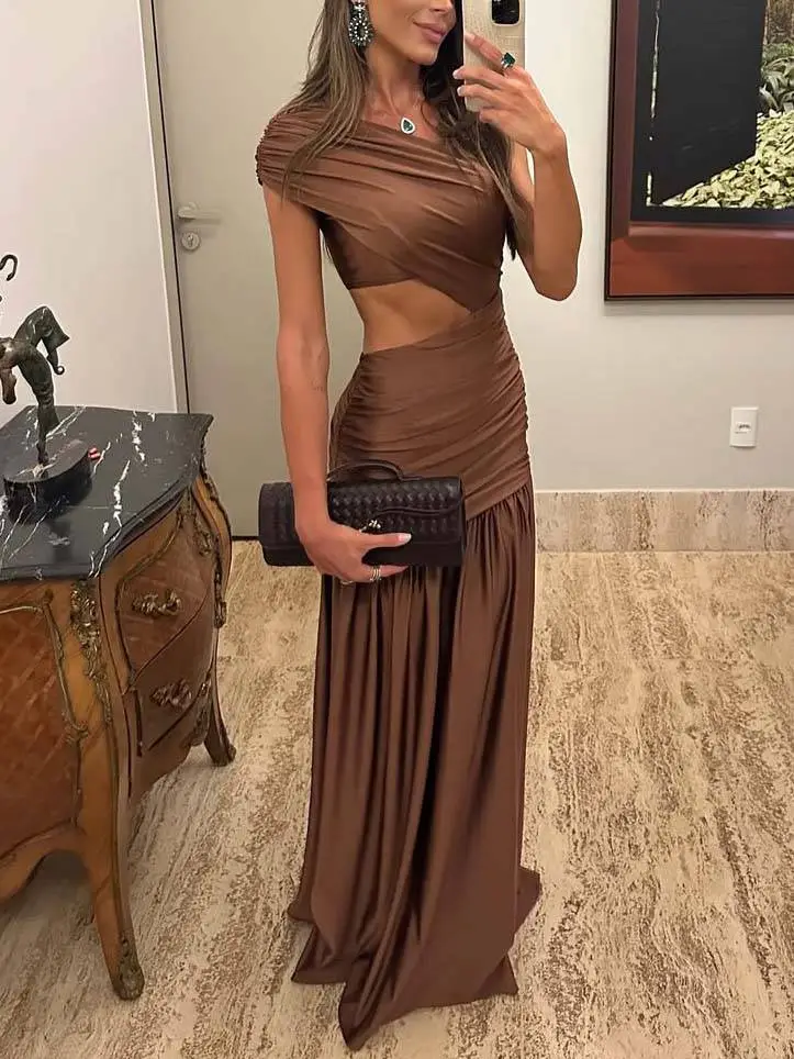 Off Shoulder Hollow Maxi Dress