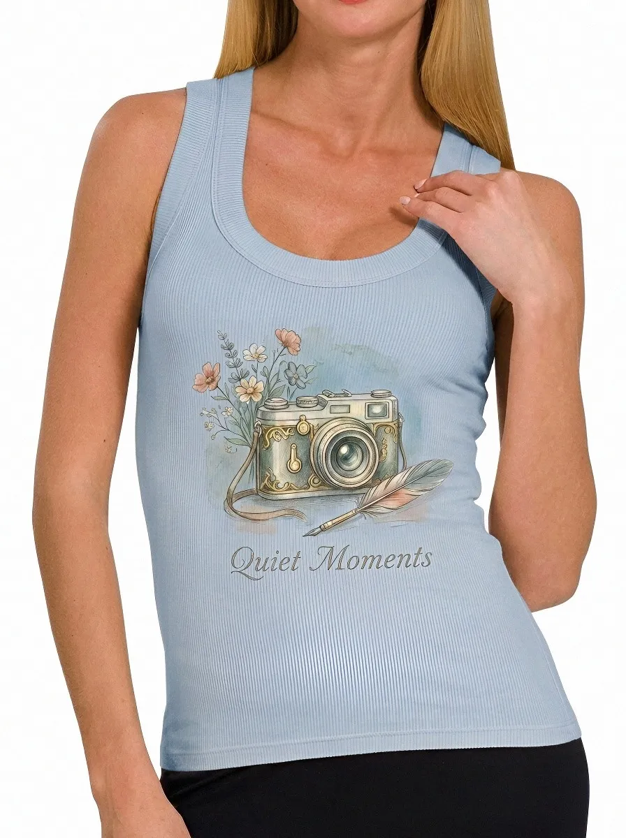 Women's Photography Lover Quiet Moments Camera Flower Printed Tank Top
