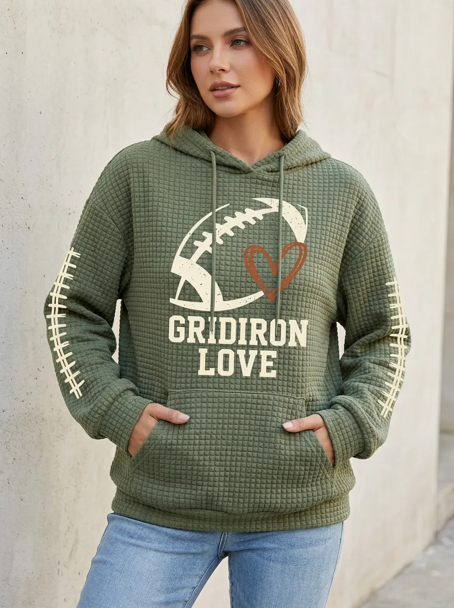 Women's Dynamic Gridiron Heart Ball Love Graphic Hoodie