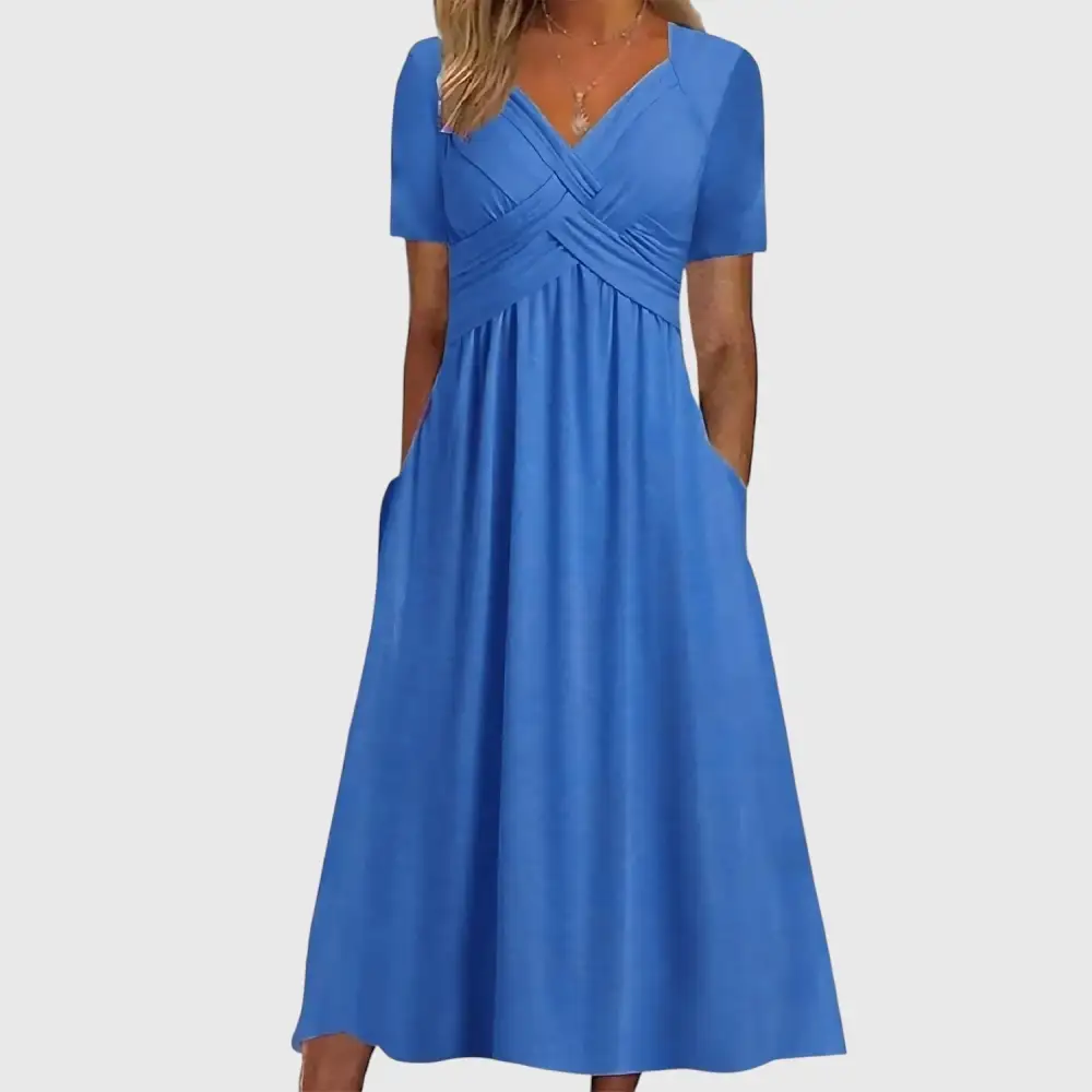 Pocket Detail Flowing Empire Waist Midi Dress