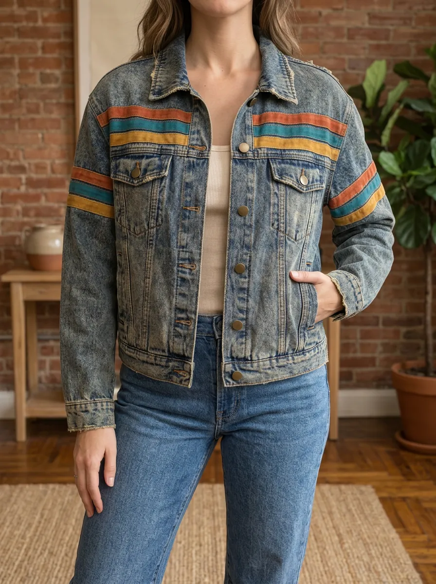 Women's Casual Retro Vintage Striped Patchwork Jacket