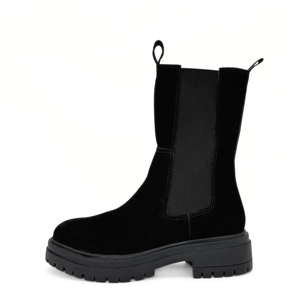Nubuck Stretch Lug Sole Ankle Boots