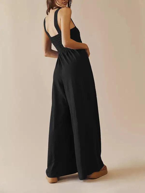 Square Neck Slim Pleated Jumpsuit