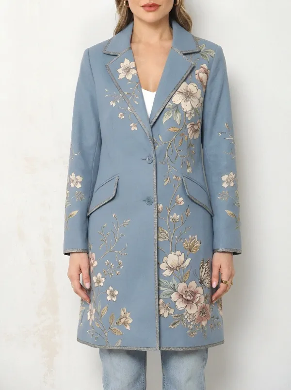 Women's Floral Butterfly Botanical Printed Blazer Coat