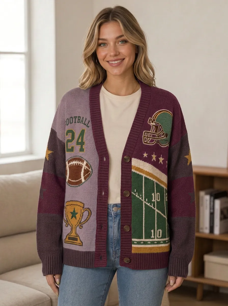 Women's Vintage Gridiron Helmet Trophy Knit Cardigan