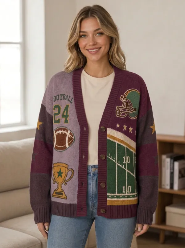 Women's Vintage Gridiron Helmet Trophy Knit Cardigan