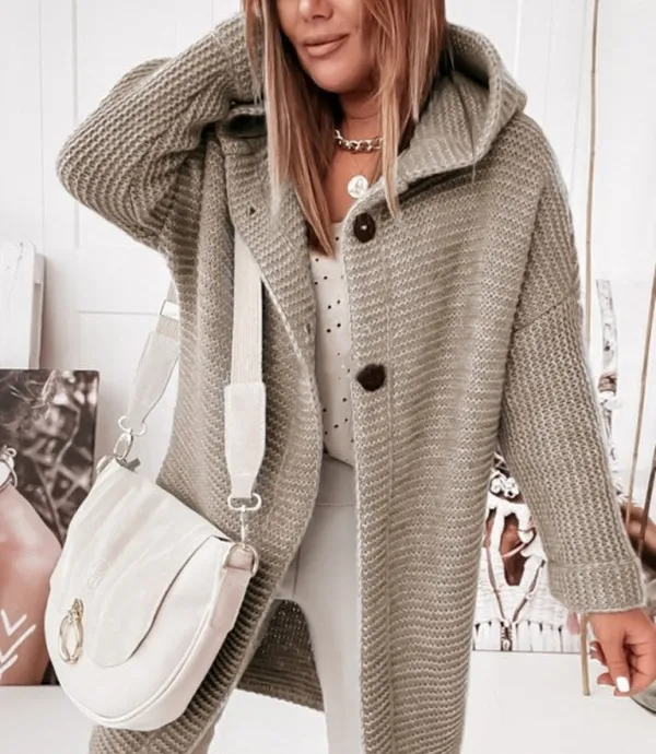 Refined Hooded Relaxed Knit Pocketed Cardigan